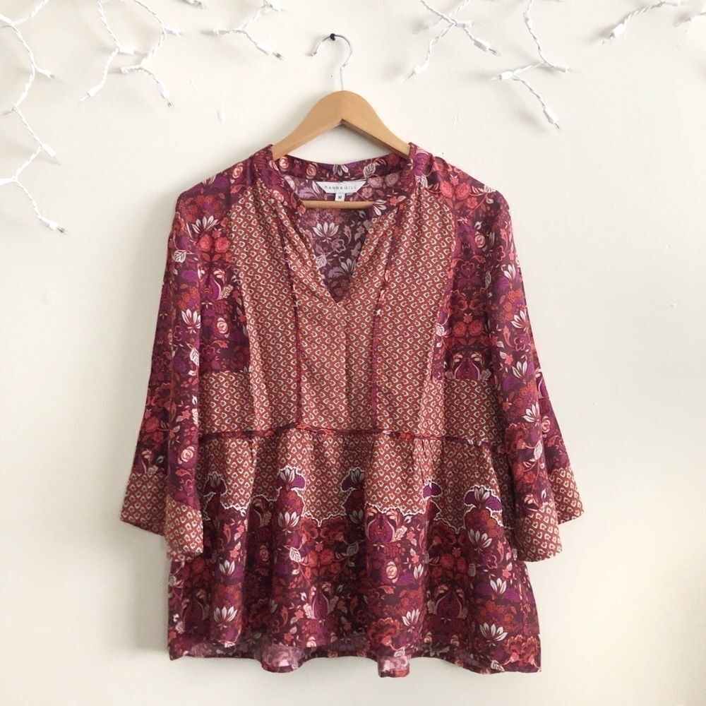 Anthropologie Ranna Gill red floral short tunic